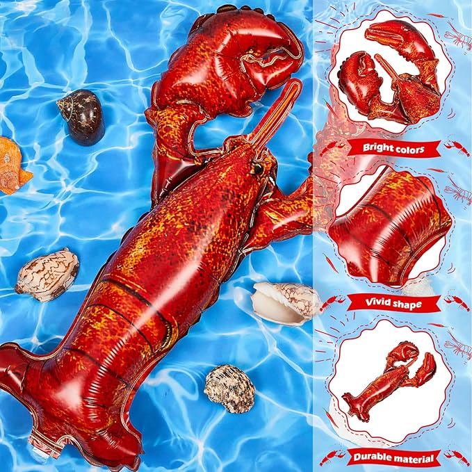 6 Pieces Giant Lobster Crawfish Balloons Simulation Sea Animal Foil Balloons for Birthday Party Decoration Home Office Party Favors Supplies(Realistic)