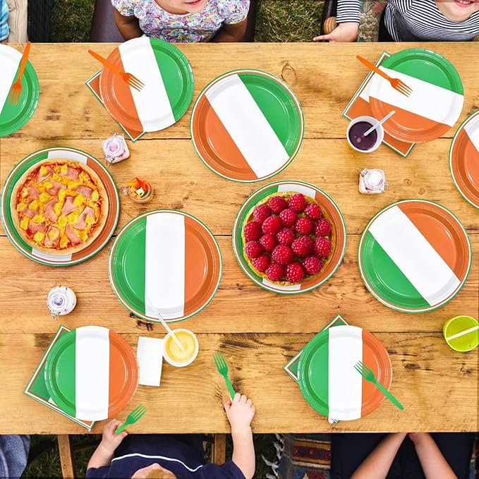 96Pcs St. Patrick's Day Party Supplies Disposable Irish Flag Paper Plates and Napkins Irish Themed Tableware Set for Country Decoration St Patricks Day Brithday Supplies, Serves 24