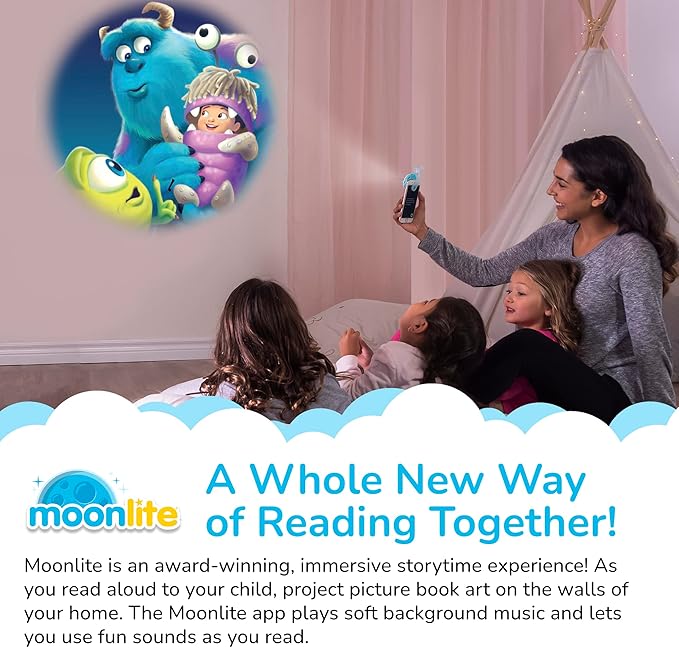 Moonlite Storytime 2-Story Bundle, Requires Moonlite Projector (Sold Separately), Mickey & Friends: A Perfect Picnic & Pixar Monsters, Inc, Vibrant Storybook Art Projections with Sound Effects & Music