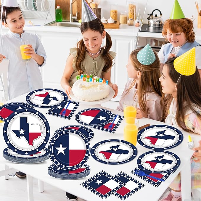 gisgfim 96Pcs Texas State Flag Party Supplies Paper Plates Napkins Texas State Theme Party Tableware Set Texas State National Party Decorations Favors for Family Gathering Dining Serves 24