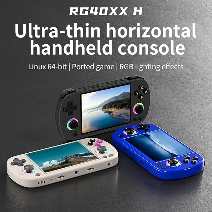 RG40XX H Retro Handheld Game Console 4-inch 640*480 IPS Screen 3200mAh Built-in 64G TF Card Supports Multiple Simulators Linux System with Screen Protector (Blue-64G)