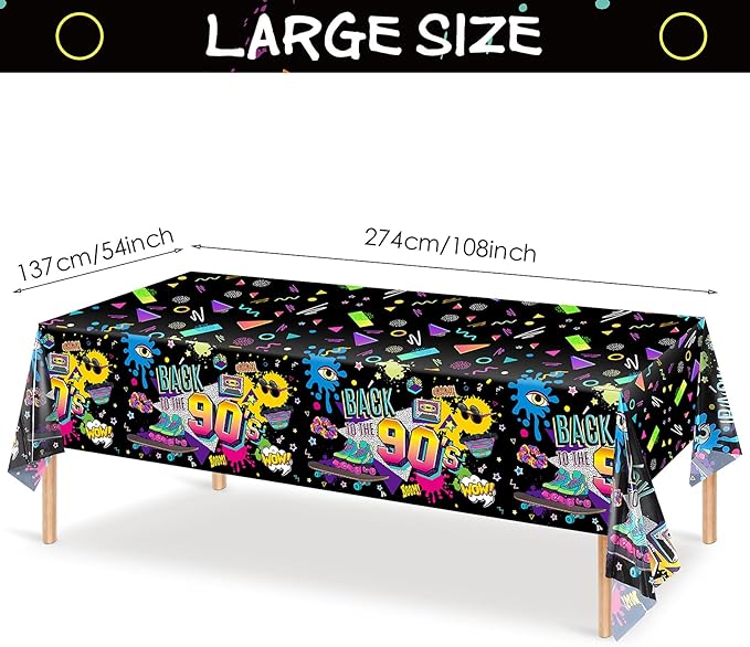 Tegeme 6 Pcs 90s Plastic Party Table Cover Back to The 90's Tablecloth 90s Birthday Party Decoration The 90's Hip Hop Supplies Throwback Birthday Decor for Room Kitchen 54 x 108 Inch
