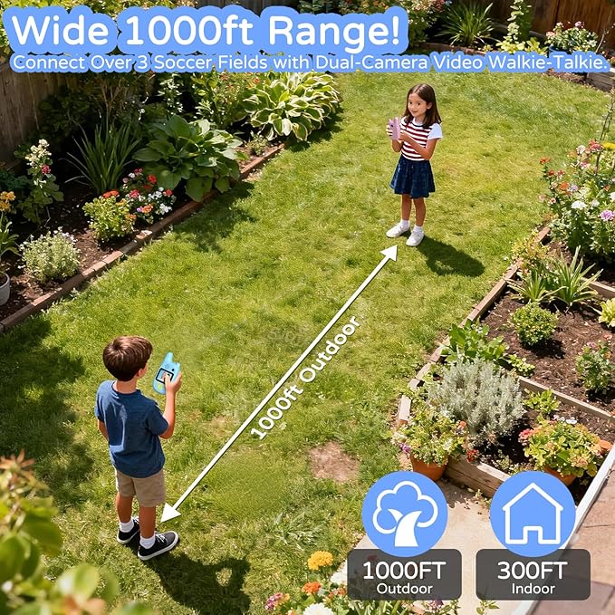 Dual Cameras Video Walkie Talkies for Kids, Kids Walkie Talkies 2 Pack for Age 3-12 Year Old Boys Girls with Front&Rear Cameras,Screen and Rechargeable Battery, Gift for Child