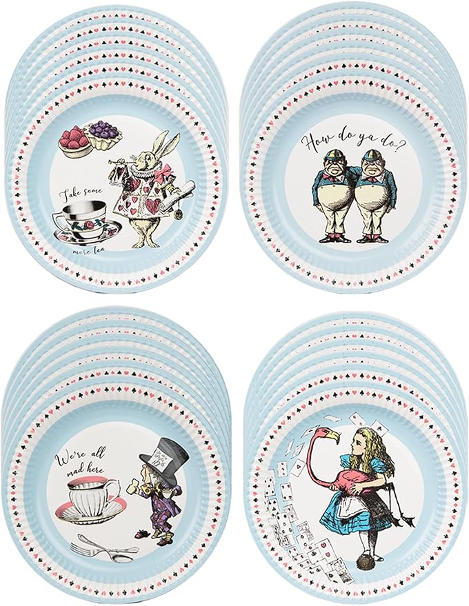 Talking Tables Alice in Wonderland Plates - Disposable Tableware for Mad Hatter's Tea Party Supplies, Birthday, Baby Shower, World Book Day, 4X Character Designs,Blue, Large