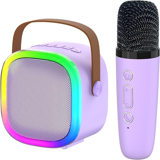 Karaoke Machine for Kids Adults, Portable Bluetooth Speaker with Wireless Microphone and LED Lights, Kids Toys Birthday Gifts for Girls and Boys Ages 4, 5, 6, 7, 8,9,10,11,12+ Years, Home Party