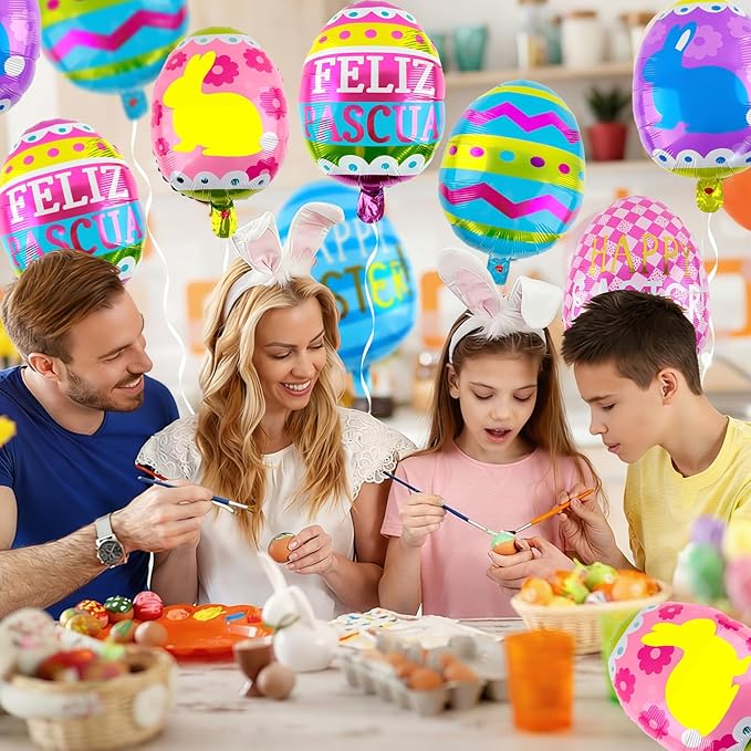 Easter Egg Balloons 10 pcs Happy Easter Egg Foil Balloon Easter Party Decorations for Spring Celebration Birthday Theme Party Supplies