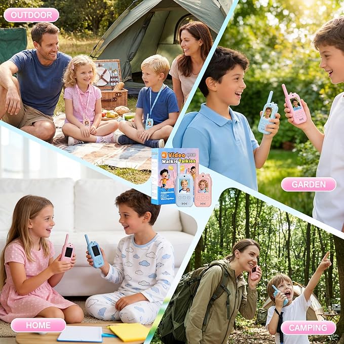Video Walkie Talkies for Kids 2 Pack, WiFi Two-Way Video Intercom No Traffic Needed, 150-500M Long Range Kids Walkie Talkies with PIP Mode, Outdoor Toys for Boys Girls Age 3+