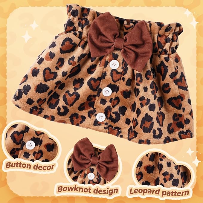 BABESIDE 5-Piece Reborn Baby Doll Clothes Set Fits 17-22 Inch Dolls with Leopard Dress, Headband, Coat, Baby Doll Reusable Diaper and Socks,Pretend Play Gift for Girls Kids Birthday Christmas