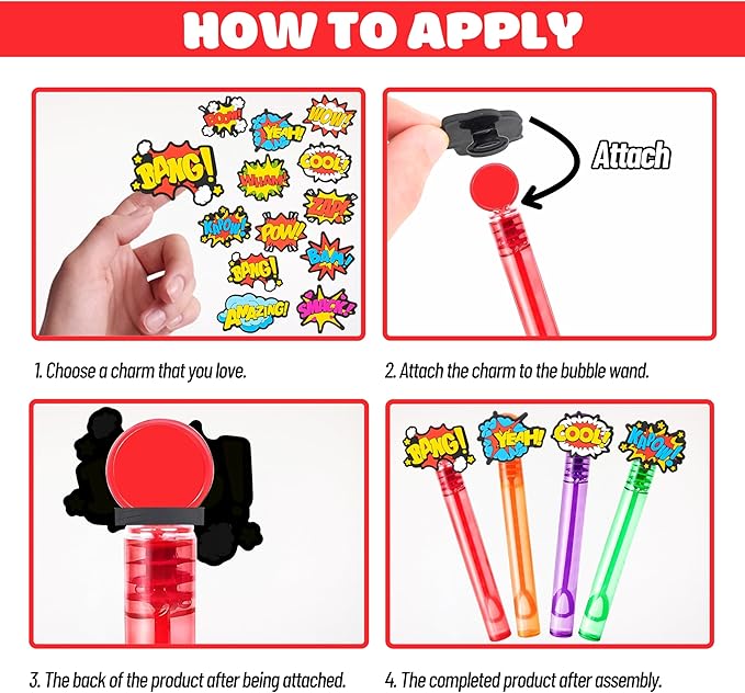Hero Party Favors for Kids – 24PCS POW BAM ZAP Bubble Wands, Great for Birthday Supplies, Piñata Fillers, Goodie Bags & Classroom Rewards