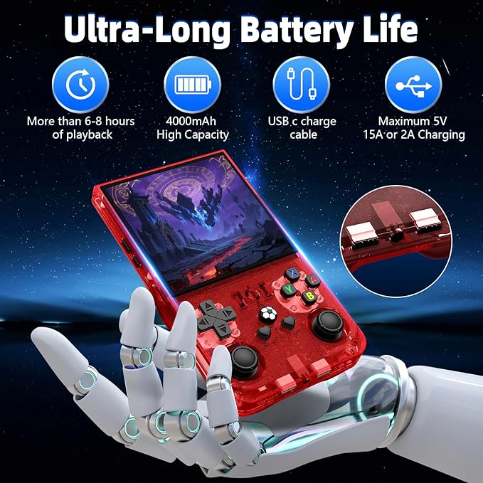 R36MAX Retro Handheld Game Console, 4.0 Inch IPS Screen Retro Gaming Console,Linux System, 4000mAh Battery Portable Pocket Mini Arcade, Built-in 128G (Red)