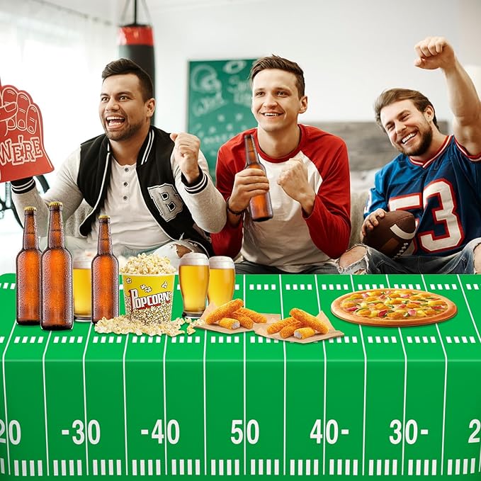 WNINK 2 Pack Football Tablecloth - Disposable Plastic Table Cover for Football Themed Party Games Decoration - 54 X 108 Inch