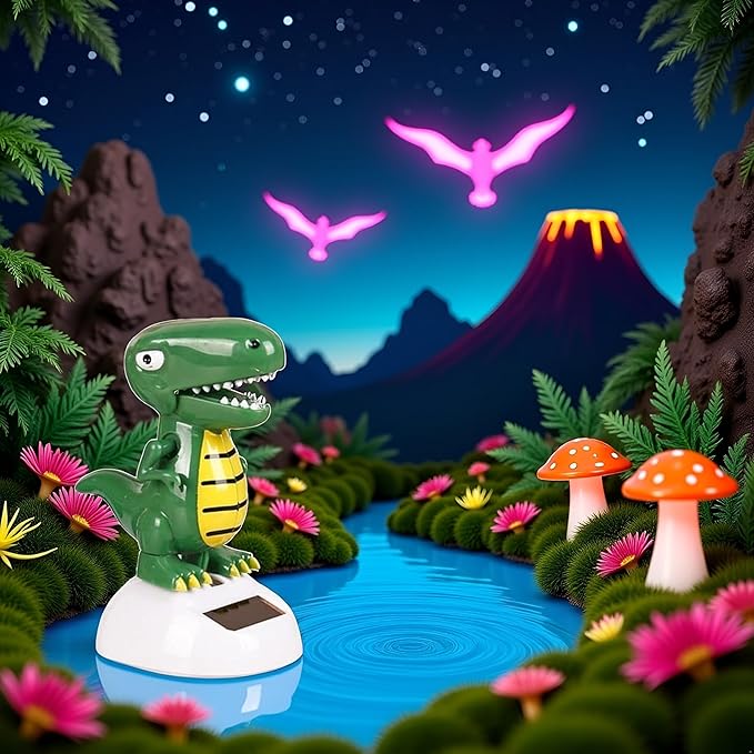 Green Cute Solar Powered Dancing Dinosaur,Decoration Gift,Swinging Dancer, No Battery Required,Desk and Dashboard Decor Home Decor Birthday Gifts Solar Power Kits Learning and Education