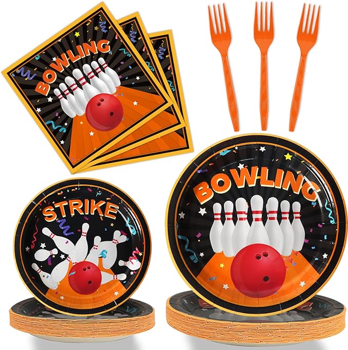 96 Pcs Bowling Party Supplies Paper Plates Napkins Tableware Set Bowling Party Birthday Decorations Favors for Boy or Girl Serves 24