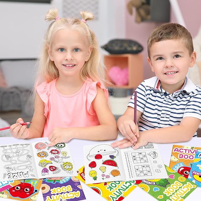 24Pcs Religious Fruit Activity Books for Kids - Mini Fun Games Coloring Book Bulk Party Favors Goodie Bags Stuffers for Birthday Classroom School Students Rewards Supplies