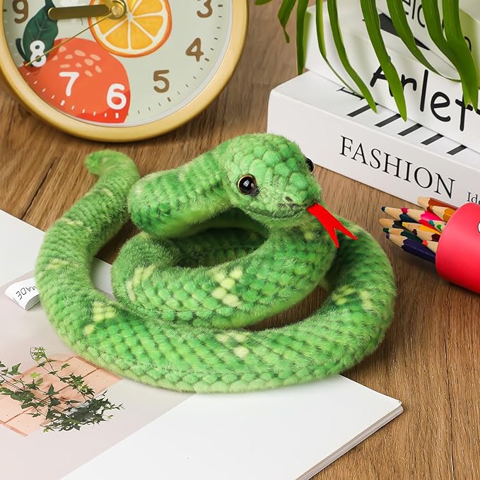 27in Snake Plush, Stuffed Snake Animal, Small Toy Snakes for Kids, Giant Stuffed Animals, Lifelike Plush Snake for Birthday Present Party Prank Prop (Green)