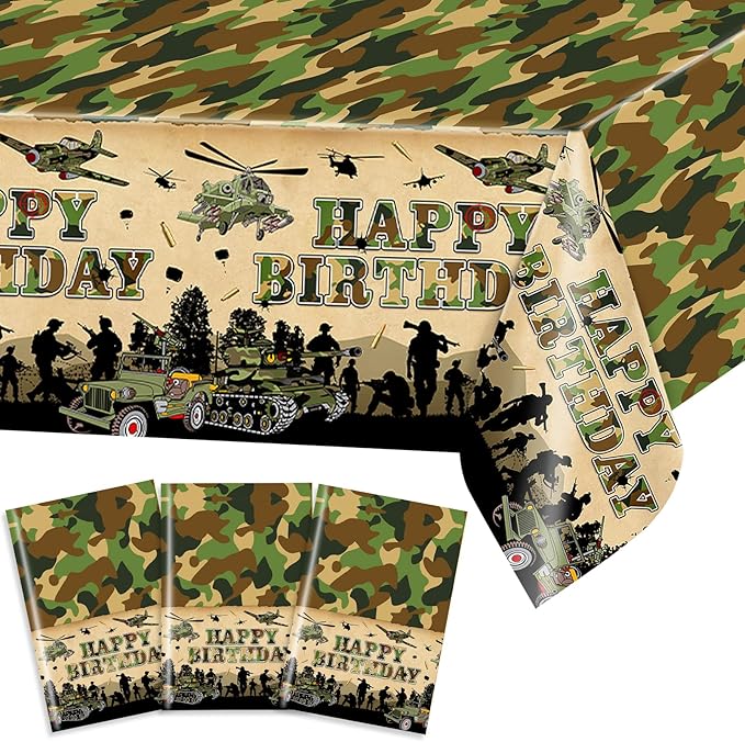 Avezano 3 pcs Camo Birthday Party Decorations Camouflage Tablecloth Plastic 108x54 Soldier Military Theme Party Supplies Cake Table Decor Supplies
