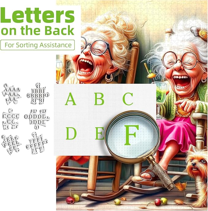 500 Piece Jigsaw Puzzle for Adults Seniors Joyful Moments Heartwarming Porch Scene Laughing Friends, Yorkshire Terrier Rocking Chairs Relaxing Puzzle for Women, Best Friends & Families (23x15 Inches)