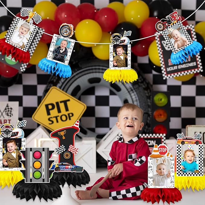 Race Car 1st Birthday Party Supplies, Fast One Birthday Decorations Honeycomb Centerpiece for Table, Race Car One Year Old Birthday Party Decorations Boys Photo Table Centerpiece Party Supplies