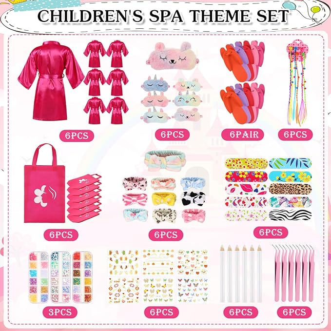 6 Set Sleepovers Teepee Tents Spa Party Robes Supplies Bulk with Inflatable Airbed and Light String, Party Supplies for Birthday Movie Spa Favors Gifts Indoor Outdoor (6 Rose Red)