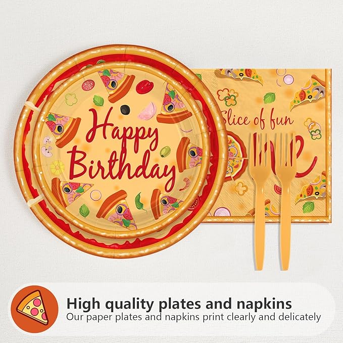 96Pcs Pizza One Birthday Party Decorations Pizza 1st Birthday Party Plates and Napkins Tableware Sets for Kids Baby Shower One Year Old Carnival Italy Night Holiday Party Favors Supplies Serves 24