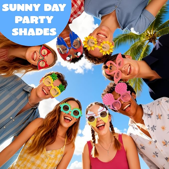 JOYIN 12 Pcs Hawaiian Luau Party Sunglasses, Summer Pool Party Decorations, Tropical Glasses for Girls Hawaiian Outfit, Cool Party Favors & Theme Supplies