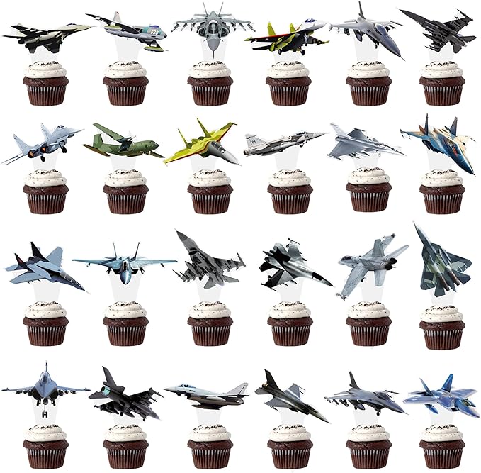 Airplane Cupcake Toppe 48PCS Fighter Jet Cake Decorations Fighter Pilot Birthday Party Decorations Aviation Aircraft Cupcake Picks for Military Theme Baby Shower Birthday Party Supplies