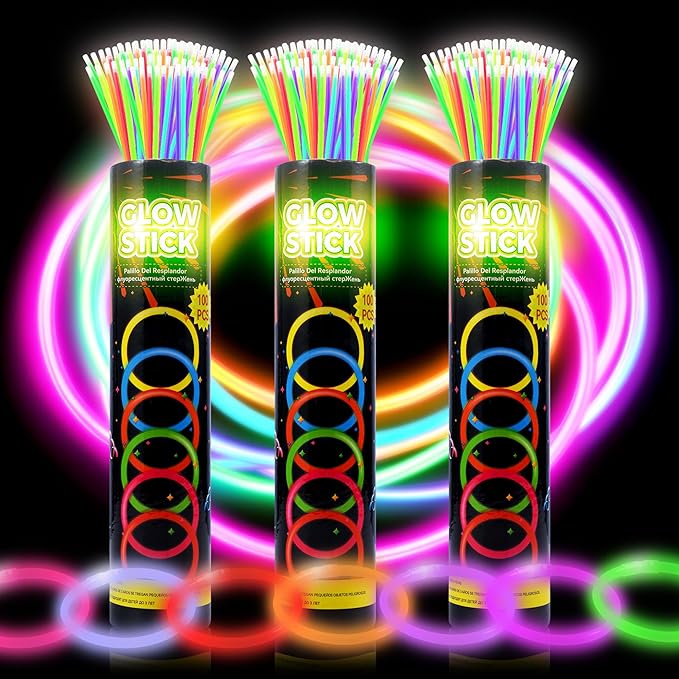 300 Ultra Glow sticks bulk party pack，8" Neon Glowsticks Easter Party Favors，Glow sticks for kids，Halloween Glow in the Dark Party Supplies Pack、With Bracelets and Necklaces