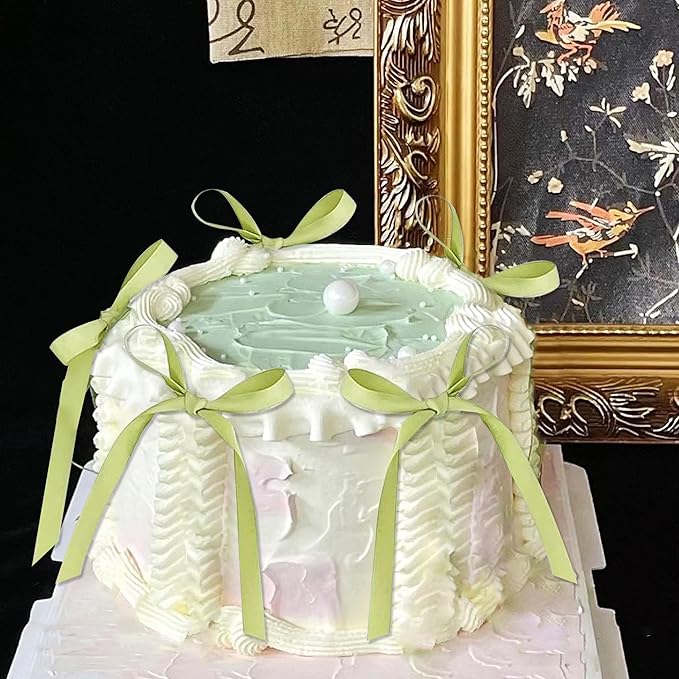 12 PCS Green Bow Cake Topper Coquette Ribbons Bows Cake for Decorating Dessert Green Bowknot Birthday Cake Toppers Baby Bridal Shower Party Favors