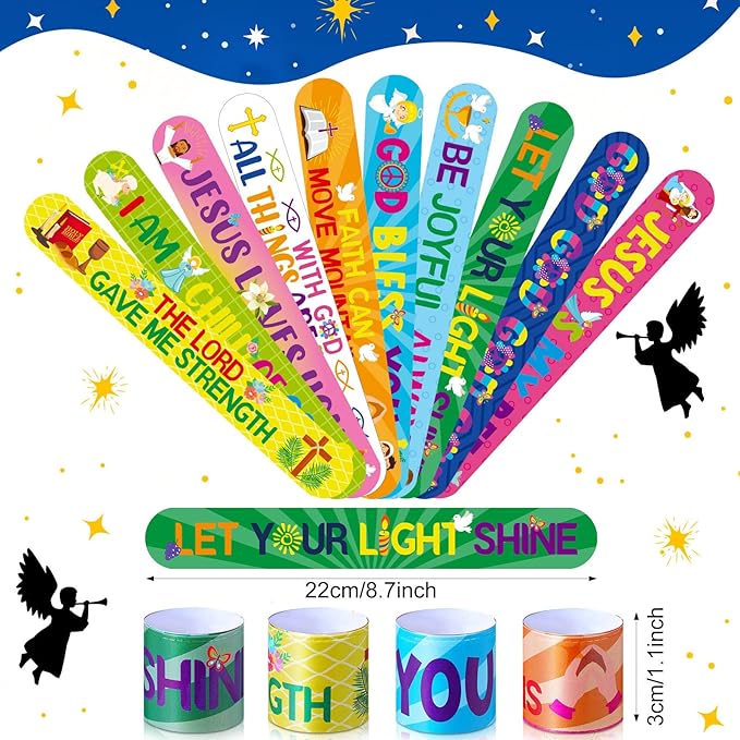 Frienda 40 Pcs Bible Verses Religious Christian Slap Bracelets for VBS Jesus Love You Wristbands Inspirational Motivational Nativity Slap Bracelet Sunday Supplies He Is Risen(Motivational)