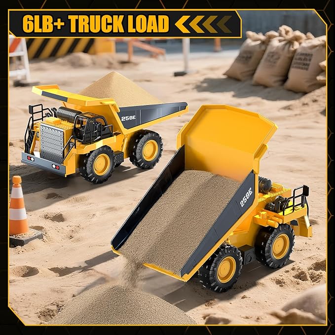 RC Dump Truck Toy for Boys, Remote Control Play Truck Construction Vehicles, 9CH 2.4Ghz Electric Trucks with Metal Bed & Light, 2 Rechargeable Batteries RC Car Toys Kids 3-12 Year Old Birthday Gifts