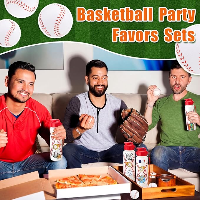 LemonRoad 164 Pcs Sports Party Favors Set 16 Plastic Cups 16 Charm Bracelets 16 Keychains 16 Mini Foam Stress Balls 100 Stickers for Sports Party Supplies (Baseball)
