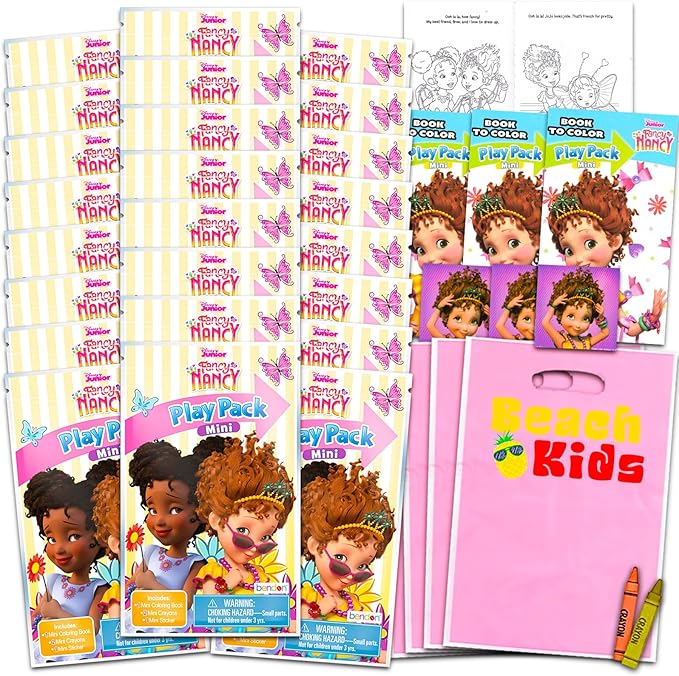 Disney Fancy Nancy Mini Party Favors Set for Kids - Bundle with 24 Mini Fancy Nancy Grab n Go Play Packs with Coloring Pages, Stickers and More (Fancy Nancy Birthday Party Supplies)