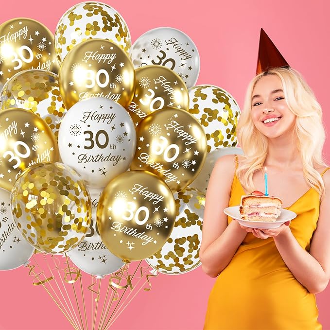 White Gold 60th Birthday Balloons Pack of 15 Men Women Happy 60th Birthday Party Deocorations Supplies Men Women Happy 60th Birthday Ballloons Latex Confetti Balloons 12inch & Ribbon