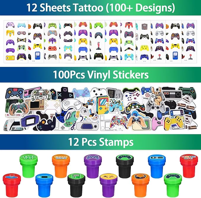 208Pcs Video Game Party Favors Set - 12 Guests, Gamer Goodie Bag Stuffers for Kids Gaming Theme Birthday Party Decorations Supplies & Piñata Fillers (Video Game Party Favors)