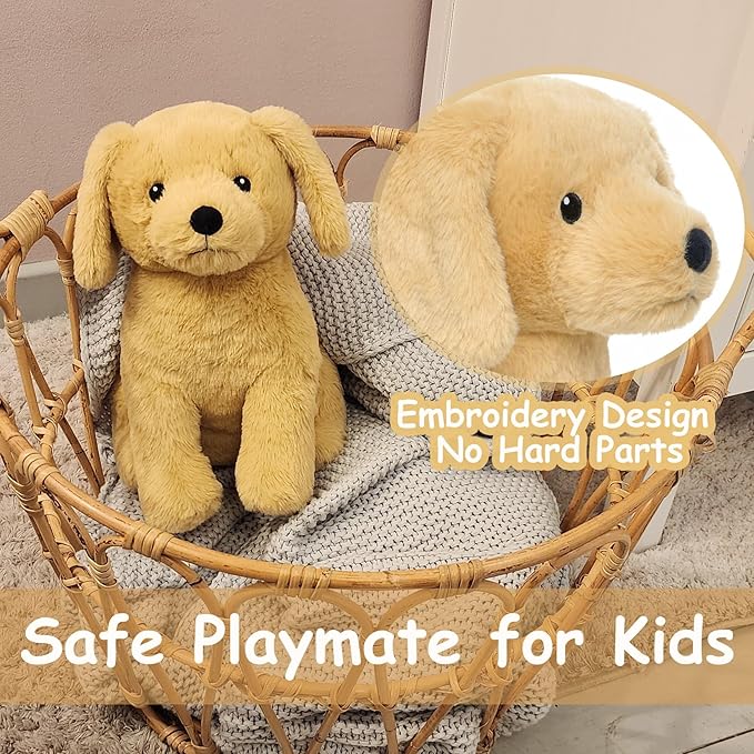 Labrador Golden Retriever Stuffed Animal Dog Puppy Plush Toy with Embroidered Eyes for Babies Toddlers Kids Adults Ages 1 and Up, No Hard Parts, Machine Washable 12 inches