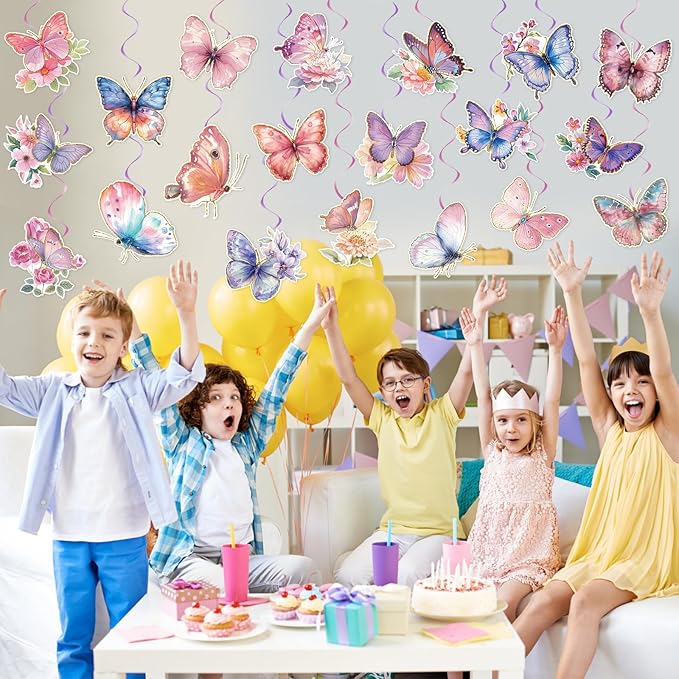 40Pcs Butterfly Hanging Swirl Decorations, Butterfly Hanging Ceiling Swirls, Spring Party Hanging Streamer for Butterfly Birthday Party Decor