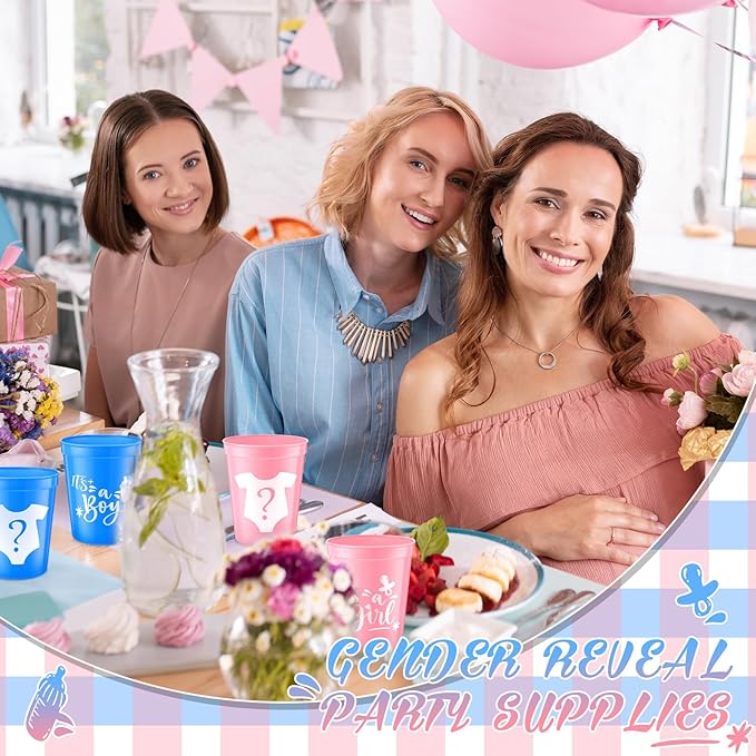 24 Pcs Gender Reveal Cups 16 oz Reusable Thick Boy or Girl Party Plastic Drinking Cup Pink and Blue Gender Reveal Party Decorations Baby Shower Supplies
