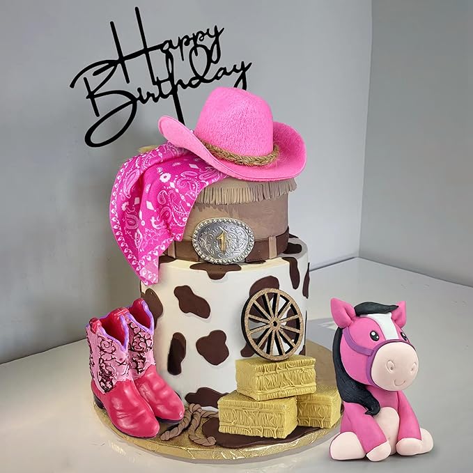 Cowgirl Cake Decorations Cowgirl Hat and Boot Cake Toppers Western Cowgirl Birthday Baby Shower for Western Theme Party Favors Supplies (Pink)