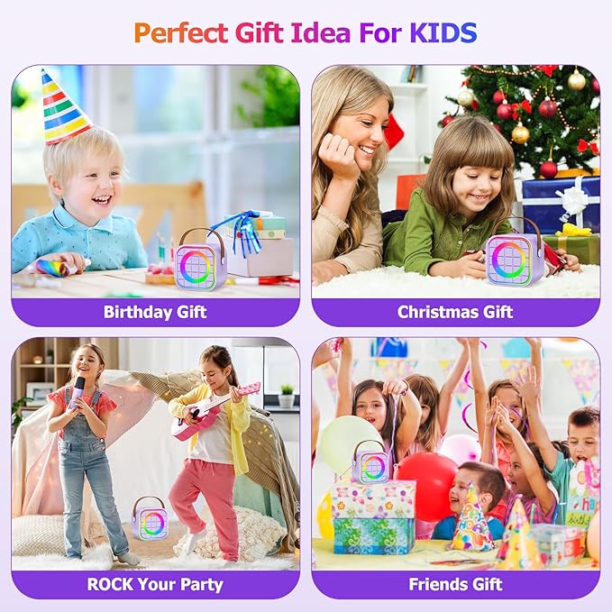 Mini Karaoke Machine with 2 Wireless Microphone, Portable Purple Bluetooth Speaker for Kids, Birthday Teen Toys Gifts Ideas for Girls Ages 4, 5, 6, 7, 8, 9, 10, 12+ Year Old, Family Home Party