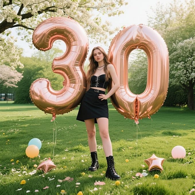 40 Inch Rose Gold Balloon Number 30 Balloon,Jumbo Mylar Foil Helium Balloon for 30 Digital Balloons for Birthday Party,Wedding Anniversary Party Decorations
