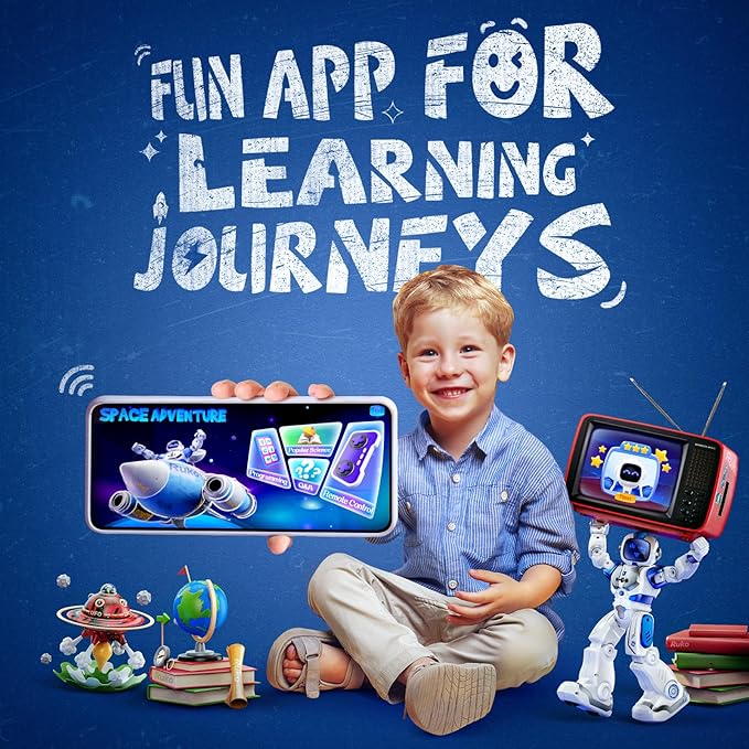 Ruko 6088 Programmable Robot with Gesture Cotrol, Remote Control & APP Control, Rechargeable Robots Toys for Boys and Girls, Interactive LED Faces, Q&A Games, Gift for Kids 3–6, Blue