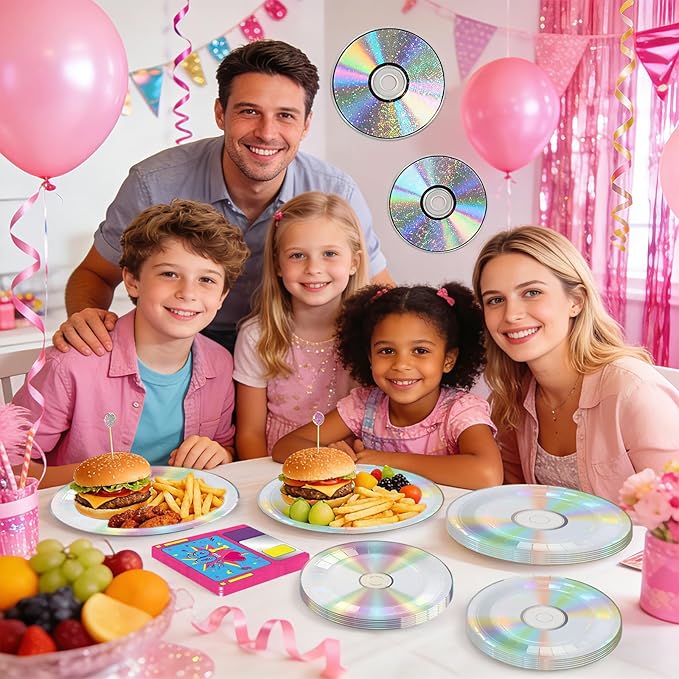 96 Pcs 90's Party Decorations Retro 90s Mix CD Plates and Napkins Disposable 1990s Disco Music Theme Tableware Set for Men Women 1990s 2000s Y2k Birthday Baby Shower Party Supplies Serves 24