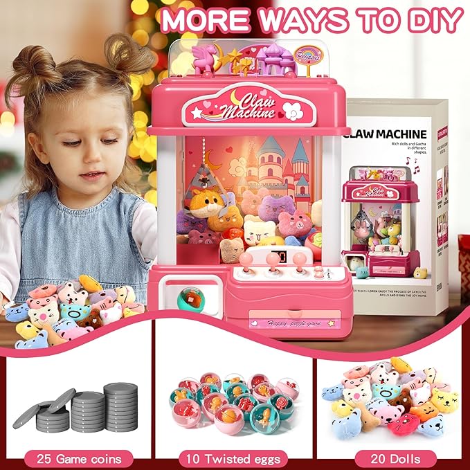 55 PCS Large Kids Claw Machine, Candy Vending Grabber, Prize Dispenser Toys for Girls Boys with Lights Sound, Electronic Claw Game Machine Toys for 3 4 5 6 7 8 Years Old Girls