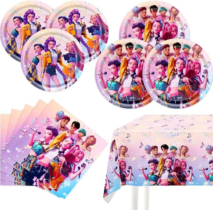Demon Movie Hunters Party Tableware, 20 Plates and 20 Napkins and Tablecloth71 '' x 42 ''Demon Movie Hunters Party Birthday Party Decorate Supplies