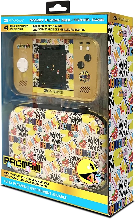 My Arcade Pac-Man Pocket Player Max: Pac-Man 45th Anniversary Retro Game Console, Rechargeable Battery, 4 Classic Games in 1, Arcade Gaming