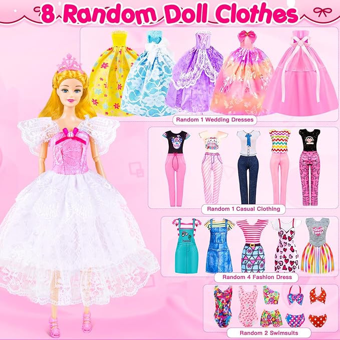 164 Pcs Doll Closet with 11.5 Inch Doll Clothes and Accessories Set, Camping Set, Princess Dresses, Camping Tent, Beach Swim Accessories Set, Diving Suit, Dress Up Toys for Girls Gift