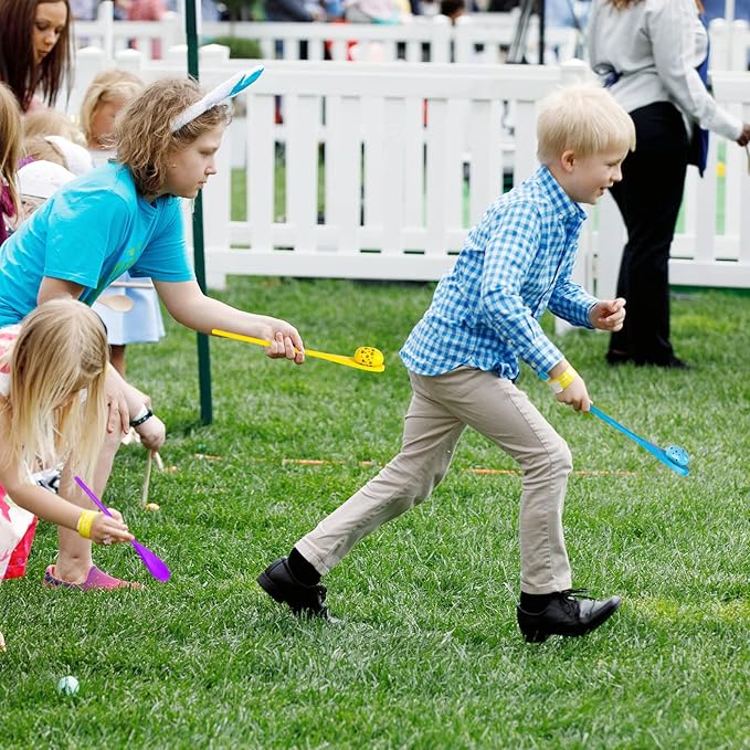 6 Players Easter Egg and Spoon Race Game Set, Easter Party Favor for Kids and Family Activity Lawn Games Party Supplies Outdoor Fun Games, Classroom Activities Easter Games