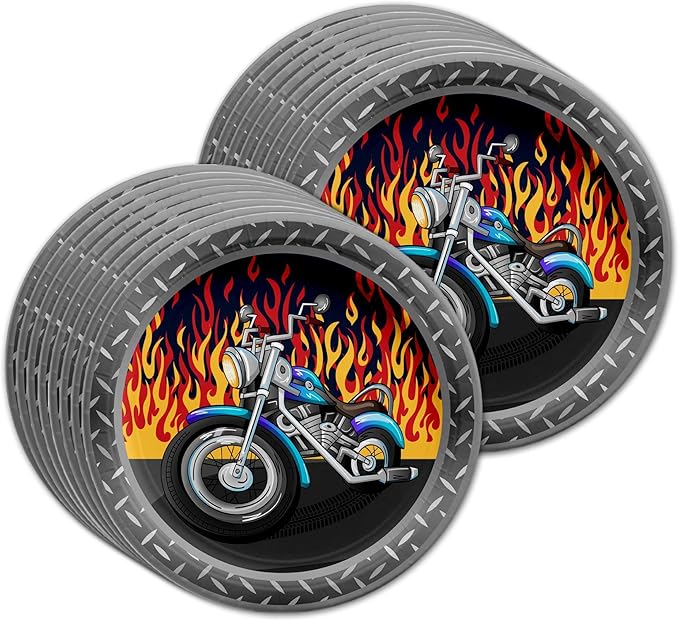 Motorcycle Biker Birthday Party Supplies Set Plates Napkins Cups Tableware Kit for 16