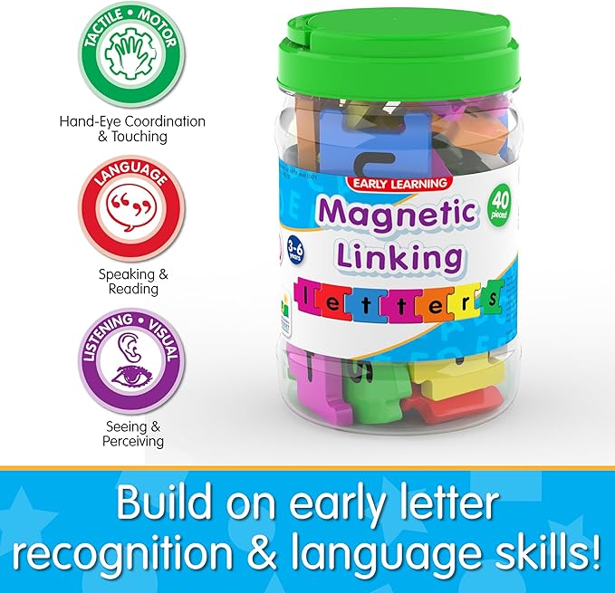 The Learning Journey Magnetic Linking Letters | Set of 40 Colorful ABC Magnets | Lowercase Letters | Fridge Magnets for Toddlers 3+ | Alphabet Letters for Kids Spelling and Learning