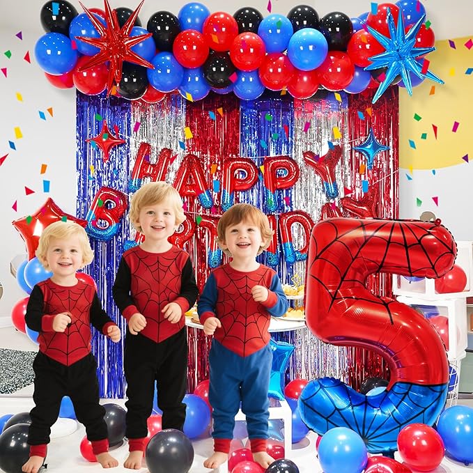 Spider Web Number 5 Balloon Birthday Decoration, Superhero Themed 40in Giant Mylar Number Party Supplies